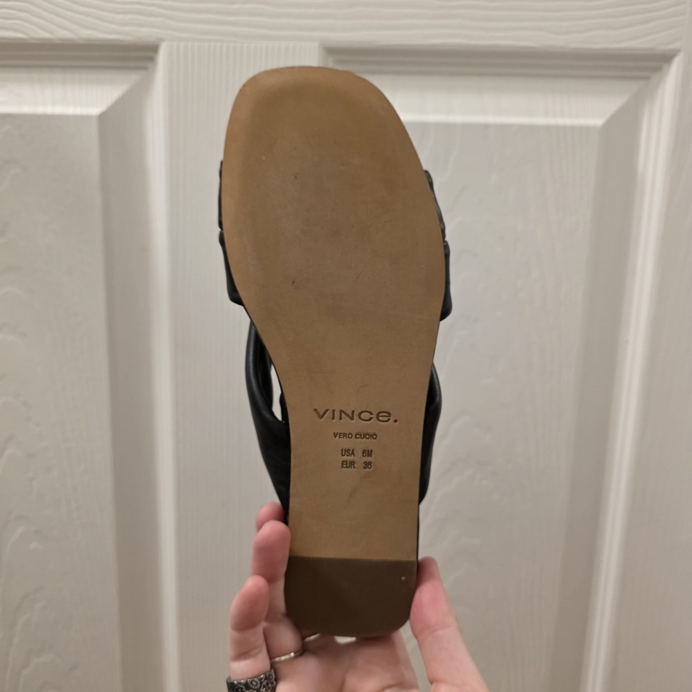 Vince Black Leather Elm Square Toe Knotted Minimalist Slingback Sandals Size 6M - Picture 7 of 9